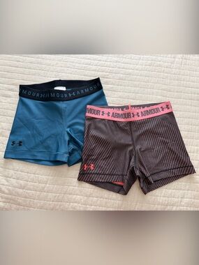 Under Armour Teal and Black Compression Shorts Duo with Pink Accents